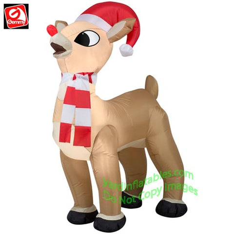 3.5' Gemmy Airblown Inflatable Rudolph w/ Striped Scarf & Santa Hat