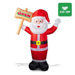 6ft Santa Lawn Inflatable with "Open" Sign