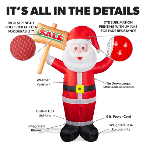 6ft Santa Advertising Inflatable with "Sale" Sign