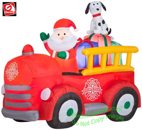 6' Gemmy Airblown Inflatable Christmas Santa Driving VINTAGE Fire Truck