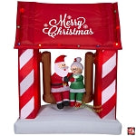 7' Gemmy Airblown Inflatable Animated Santa & Mrs. Claus Sitting On Porch Swing Scene