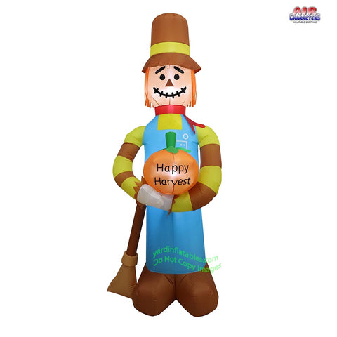 7 1/2' Air Blown Inflatable Scarecrow w/ Pumpkin and Broom by Gemmy Inflatable