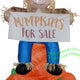 7 1/2' Air Blown Inflatable Thanksgiving Scarecrow sitting on Pumpkin w/ Banner