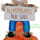 7 1/2' Air Blown Inflatable Thanksgiving Scarecrow sitting on Pumpkin w/ Banner