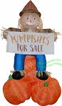 7 1/2' Air Blown Inflatable Thanksgiving Scarecrow sitting on Pumpkin w/ Banner