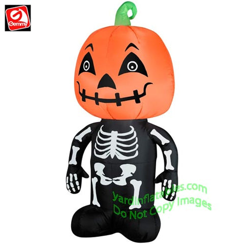 3 1/2' Gemmy Airblown Inflatable Skeleton Boy w/ Pumpkin Head