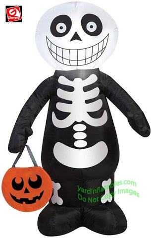 3.5' Gemmy Airblown Inflatable Skeleton Boy w/ Pumpkin Tote