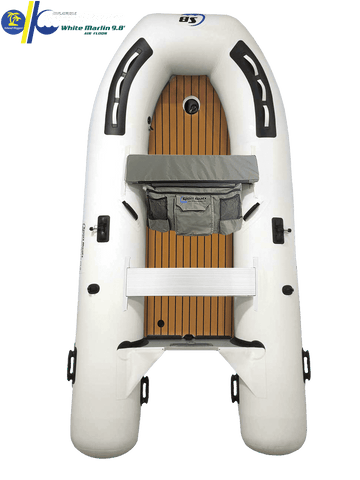 White Marlin 9.8′ Inflatable Fishing Boat | EVA Teak Deck Air Floor