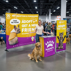 Custom 10ft Step & Repeat Trade Show Display w/ Retractable Banner Pop-Up & Podium