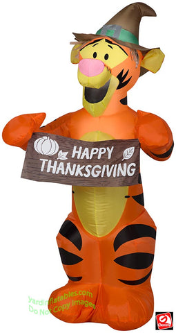 3 1/2' Gemmy Airblown Inflatable Thanksgiving Harvest Tigger Holding Banner