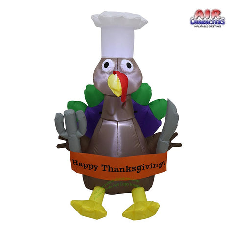 4' Air Blown Inflatable Thanksgiving Turkey Chef w/ Banner