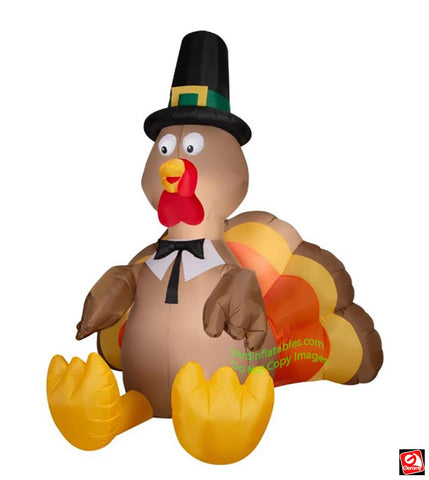 8' Gemmy Airblown Inflatable Thanksgiving Turkey Dressed As Pilgrim