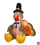 8' Gemmy Airblown Inflatable Thanksgiving Turkey Dressed As Pilgrim