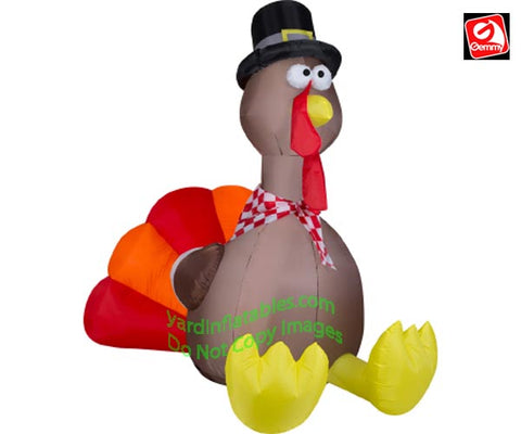 6' Gemmy Airblown Inflatable Thanksgiving Turkey Sitting Wearing A Pilgrim Hat