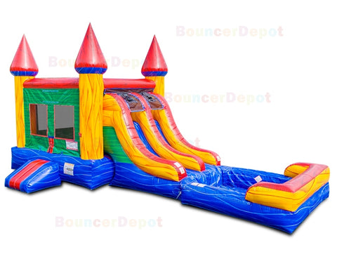 15'H Double Lane Slide Castle Combo with Pool by Bouncer Depot