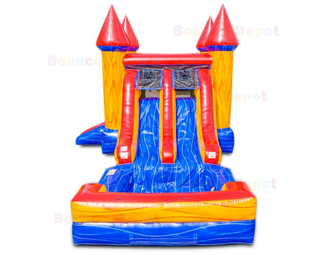 15'H Double Lane Slide Castle Combo with Pool by Bouncer Depot