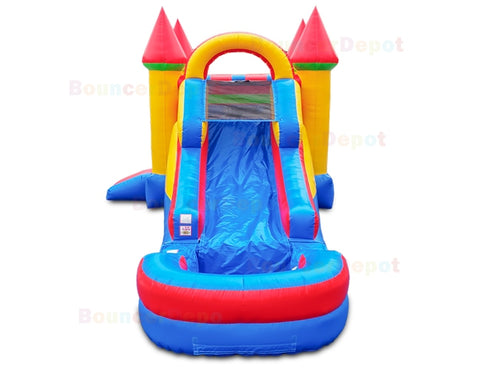 15'H Bright Wet n Dry Compact Castle Combo Jump House by Bouncer Depot