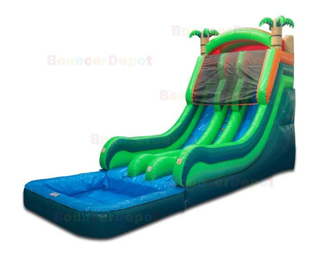 18'H Double Lane Tropical Wet Dry Slide by Bouncer Depot