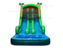 18'H Double Lane Tropical Wet Dry Slide by Bouncer Depot