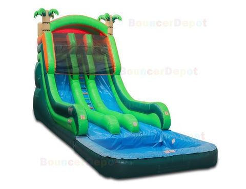 18'H Double Lane Tropical Wet Dry Slide by Bouncer Depot