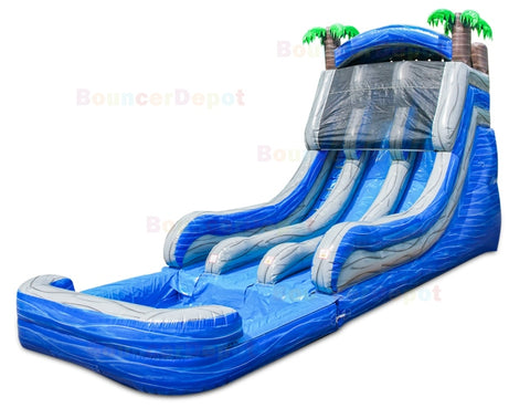 18'H Double Lane Marble Gray Water Slide by Bouncer Depot
