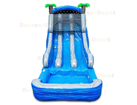 18'H Double Lane Marble Gray Water Slide by Bouncer Depot