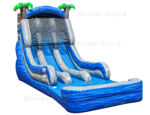 18'H Double Lane Marble Gray Water Slide by Bouncer Depot