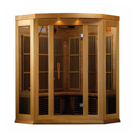 Maxxus 3-Person Corner Low EMF (Under 8MG) FAR Infrared Sauna (Canadian Red Cedar) by Dynamic Saunas Direct