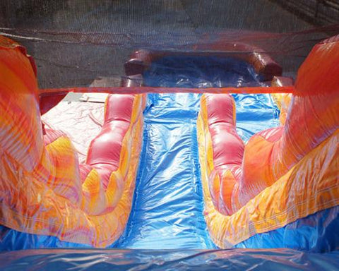 19'H 2-Lane Volcano Screamer Slide w/ Slip n Splash