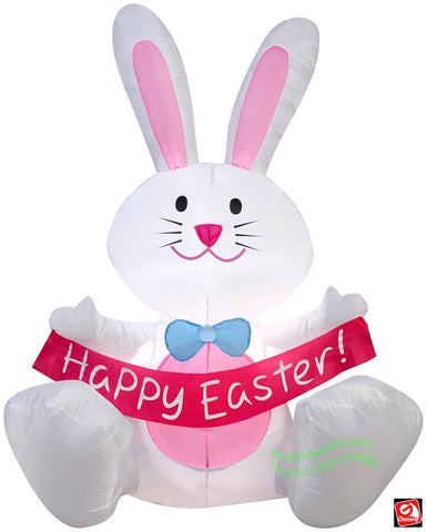 3.5' Gemmy Airblown Easter Bunny w/ Bowtie Holding "Happy Easter" Banner