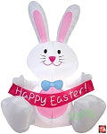 3.5' Gemmy Airblown Easter Bunny w/ Bowtie Holding "Happy Easter" Banner