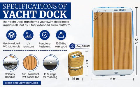 Yacht Dock 10 x 6 ft Inflatable Boat Dock Swim Platform