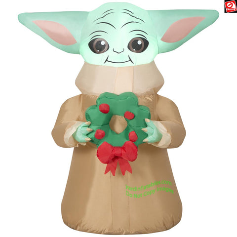 3.5' Gemmy Airblown Inflatable Star Wars The Child Grogu w/ Christmas Wreath