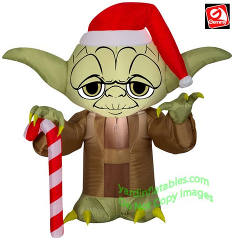 3' Gemmy Stylized Yoda w/ Santa Hat & Candy Cane