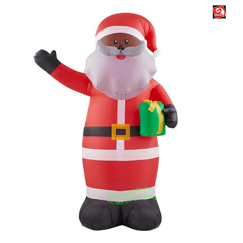 6 1/2' Gemmy Airblown Inflatable African American Santa Claus holding Present