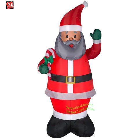 7' Gemmy Airblown Inflatable African American Santa Claus holding Candy Cane