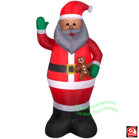 7' Gemmy Airblown Inflatable African American Santa Claus Holding A Gingerbread Cookie