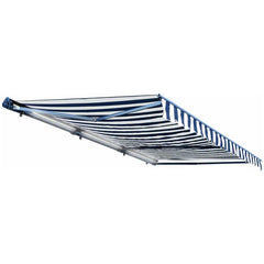 Aleko Awnings 10 x 8 Feet Blue and White Stripes Half Cassette Motorized Retractable LED Luxury Patio Awning by Aleko 781880238652 AWCL10X8BLWT03-AP 10x8 Ft Blue White Stripes Half Cassette Motorized LED Patio Awning