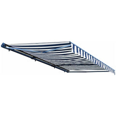 10 x 8 Feet Blue and White Stripes Half Cassette Motorized Retractable LED Luxury Patio Awning by Aleko