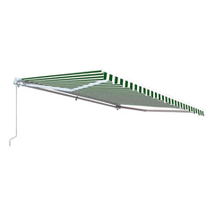 10 x 8 Feet Green and White Striped Retractable White Frame Patio Awning by Aleko