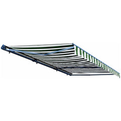 10 x 8 Feet Green and White Stripes Half Cassette Motorized Retractable LED Luxury Patio Awning by Aleko