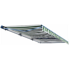 Aleko Awnings 10 x 8 Feet Green and White Stripes Half Cassette Motorized Retractable LED Luxury Patio Awning by Aleko 781880245193 AWCL10X8GRWT00-AP 10x8 Ft Green White Stripes Half Cassette Motorized LED Patio Awning