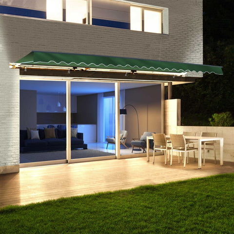 Aleko Awnings 10 x 8 Feet Green Half Cassette Motorized Retractable LED Luxury Patio Awning by Aleko 781880238614 AWCL10X8GR39-AP 10x8 Ft Green Half Cassette Motorized Retractable LED Patio Awning