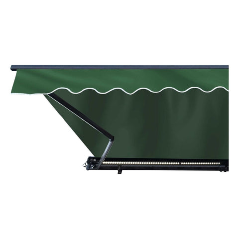 Aleko Awnings 10 x 8 Feet Green Half Cassette Motorized Retractable LED Luxury Patio Awning by Aleko 781880238614 AWCL10X8GR39-AP 10x8 Ft Green Half Cassette Motorized Retractable LED Patio Awning