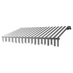 10 x 8 Feet Motorized Retractable Black Frame Patio Awning - Gray and White Stripes by Aleko