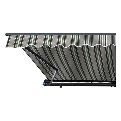 Aleko Awnings 10 x 8 Feet Multi-Striped Green Half Cassette Motorized Retractable LED Luxury Patio Awning by Aleko 781880245186 AWCL10X8MSGR58-AP 10x8 Ft Multi-Striped Green Half Cassette Motorized LED Patio Awning