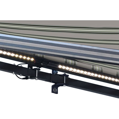 Aleko Awnings 10 x 8 Feet Multi-Striped Green Half Cassette Motorized Retractable LED Luxury Patio Awning by Aleko 781880245186 AWCL10X8MSGR58-AP 10x8 Ft Multi-Striped Green Half Cassette Motorized LED Patio Awning