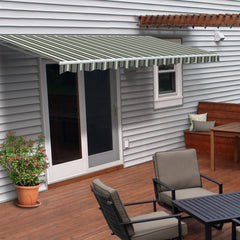 10 x 8 Feet Multi Striped Green Retractable White Frame Patio Awning by Aleko