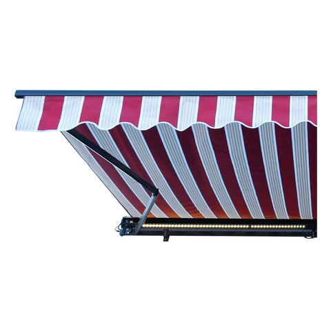 Aleko Awnings 10 x 8 Feet Multi-Striped Red Half Cassette Motorized Retractable LED Luxury Patio Awning by Aleko 781880245940 AWCL10X8MSRD19-AP 10x8 Ft Multi-Striped Red Half Cassette Motorized LED Patio Awning