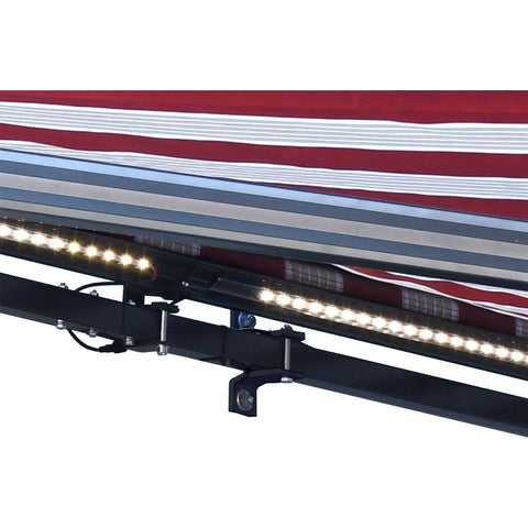 Aleko Awnings 10 x 8 Feet Multi-Striped Red Half Cassette Motorized Retractable LED Luxury Patio Awning by Aleko 781880245940 AWCL10X8MSRD19-AP 10x8 Ft Multi-Striped Red Half Cassette Motorized LED Patio Awning